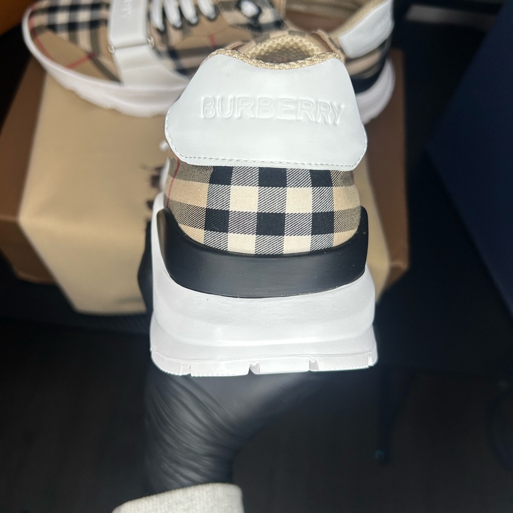 Burberry Checkered Sneakers - White and Tan - Picture 5 of 8